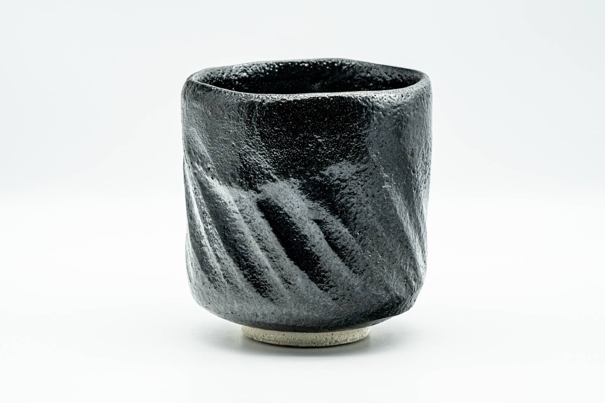 Japanese Matcha Bowl - Tall Black Hand-built Raku Kuroraku Winter Chawan - 350ml