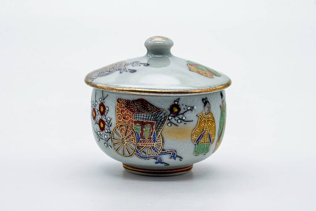 Japanese Teacup - Festive Villagers Kutani-yaki Lidded Yunomi - 120ml