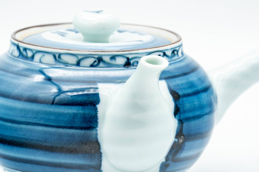 Japanese Kyusu - Blue Striped Village Arita-yaki Debeso Teapot - 300ml