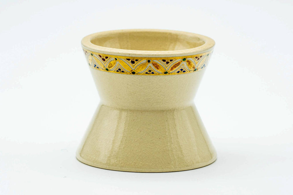 Japanese Futaoki - Beige Gold Geometric Patterned Ceramic Lid Rest