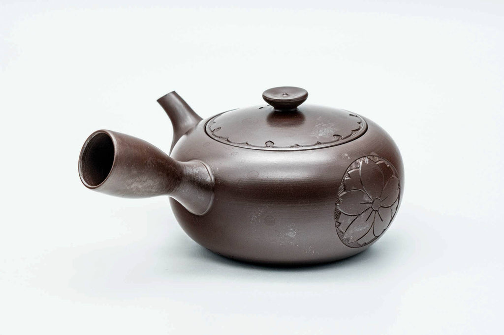 Japanese Kyusu - Engraved Floral Bunny Rabbit Banko-yaki Debeso Teapot - 240ml