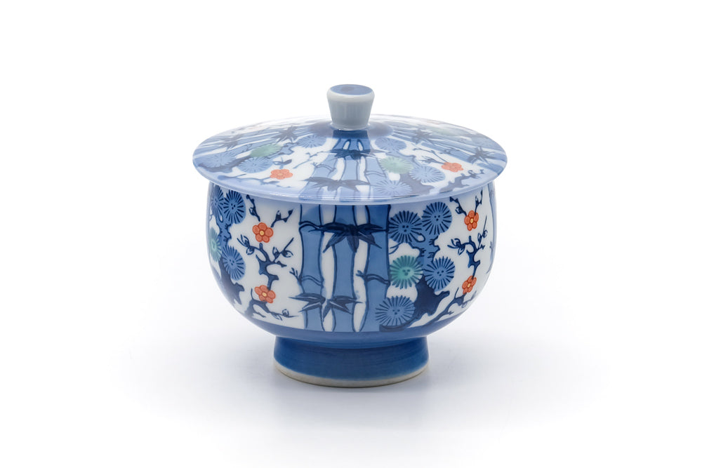 Japanese Teacup - Bamboo Floral Arita Lidded Yunomi - 210ml