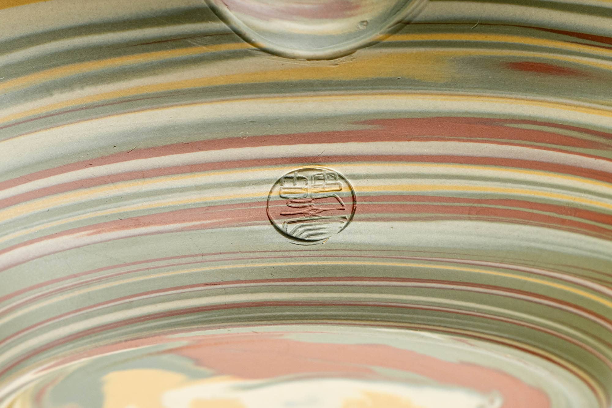 Japanese Kyusu - Green, Red, and Yellow Marbled Nerikomi Tokoname-yaki Debeso Teapot - 230ml