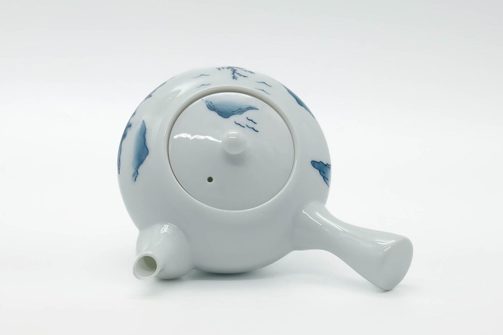 Japanese Kyusu - Blue Mountainous White Porcelain Arita-yaki Teapot - 265ml