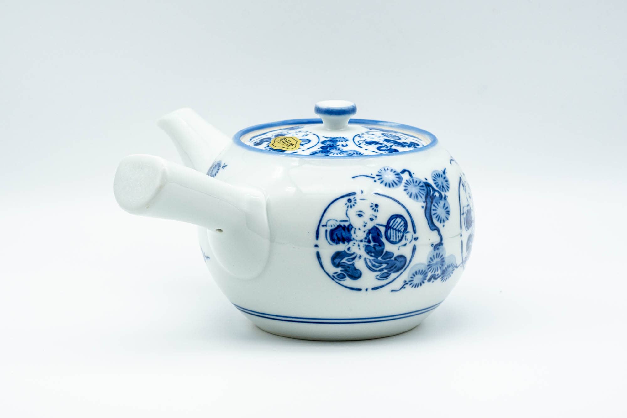 Japanese Kyusu - Flowers and Villagers Porcelain Arita-yaki Debeso Teapot - 300ml