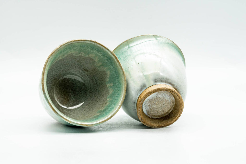 Japanese Teacups - Pair of Green Drip-Glazed Agano-yaki Yunomi - 100ml