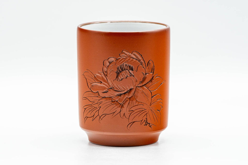 Japanese Teacup - Zuisen Hida - Floral Engraved White Inner-Glazed Tokoname-yaki Yunomi - 160ml