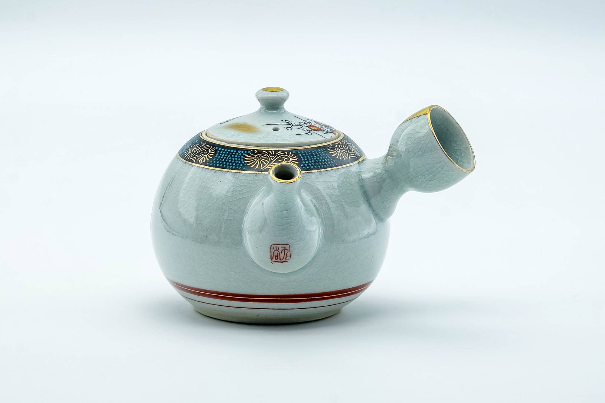 Japanese Tea Set - Villager Decorated Kutani-yaki Kyusu Teapot with 3 Lidded Yunomi Teacups