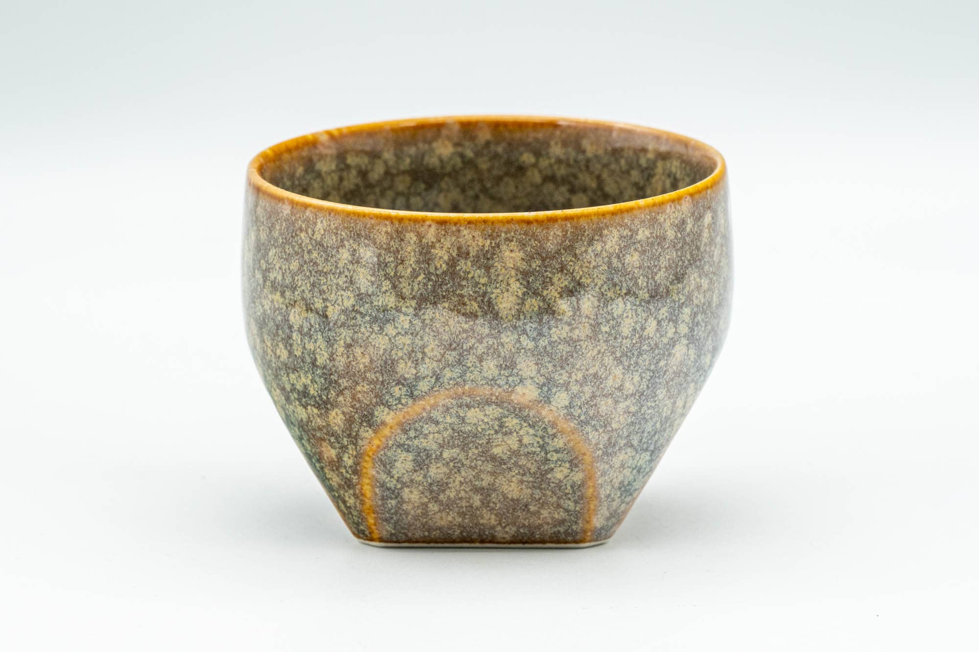 Japanese Teacup - Green Glazed Geometric-shaped Yunomi - 100ml