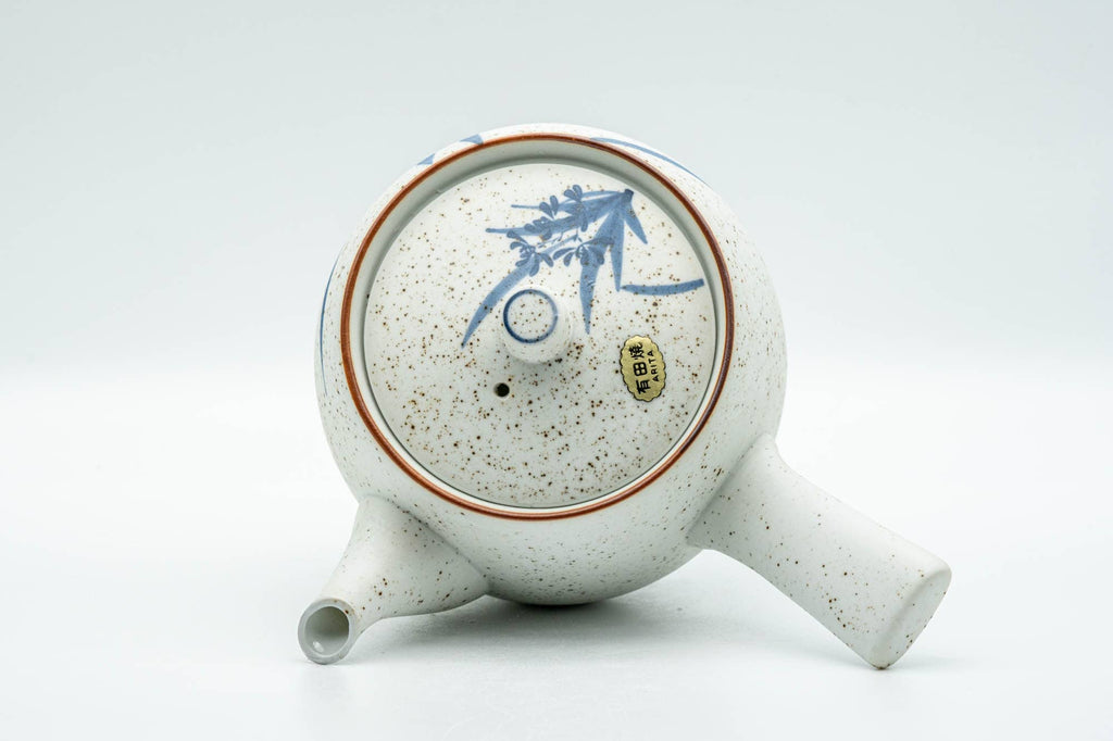 Japanese Tea Set - Blue Floral White Matte Glazed Arita-yaki Debeso Kyusu Teapot and 5 Yunomi Teacups