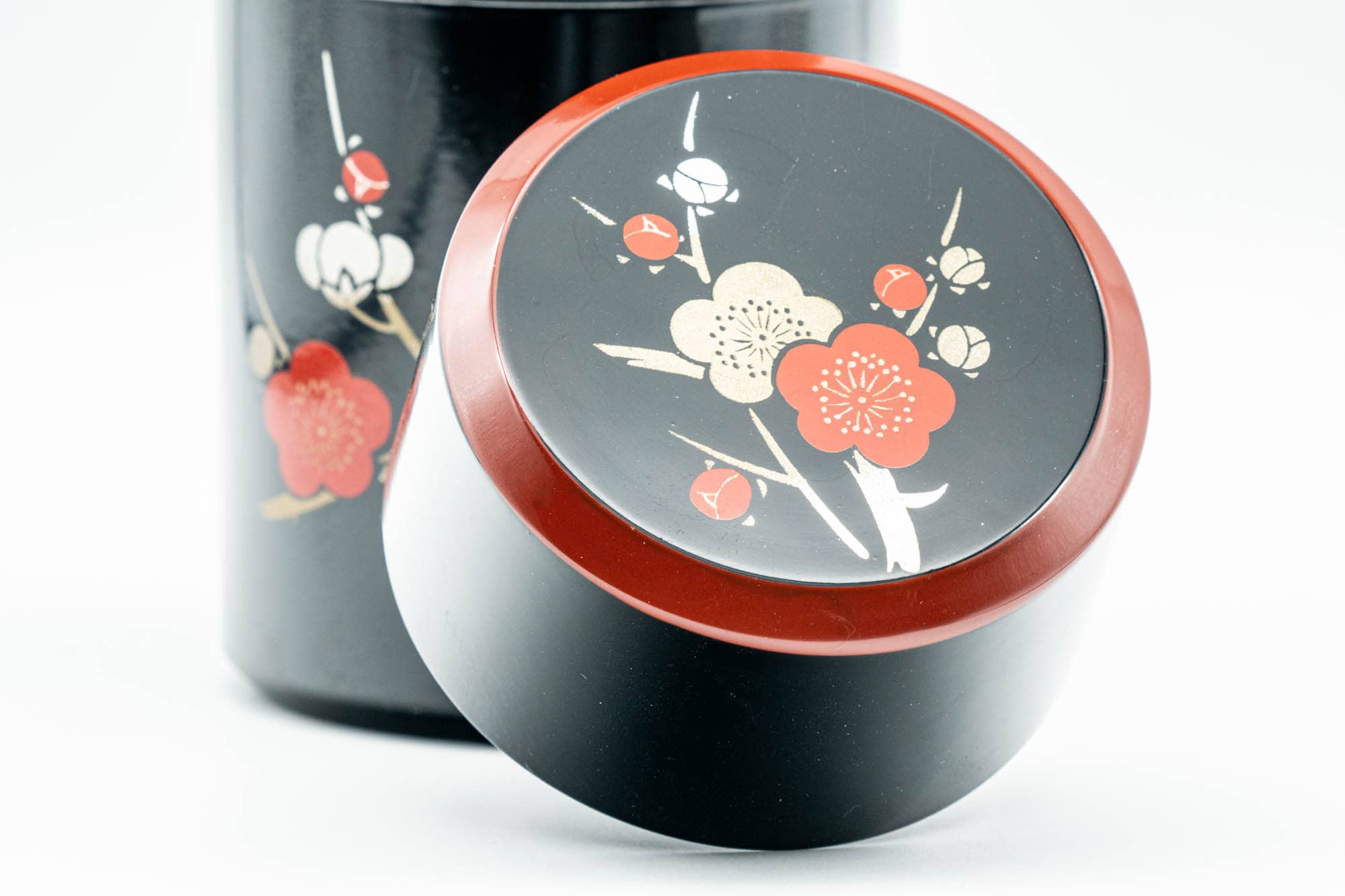 Japanese Chazutsu - Floral Black Lacquer Tea Canister - 200ml