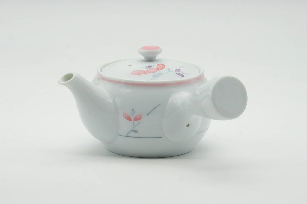Japanese Kyusu - Floral White Porcelain Arita-yaki Ceramic Filter Teapot - 200ml