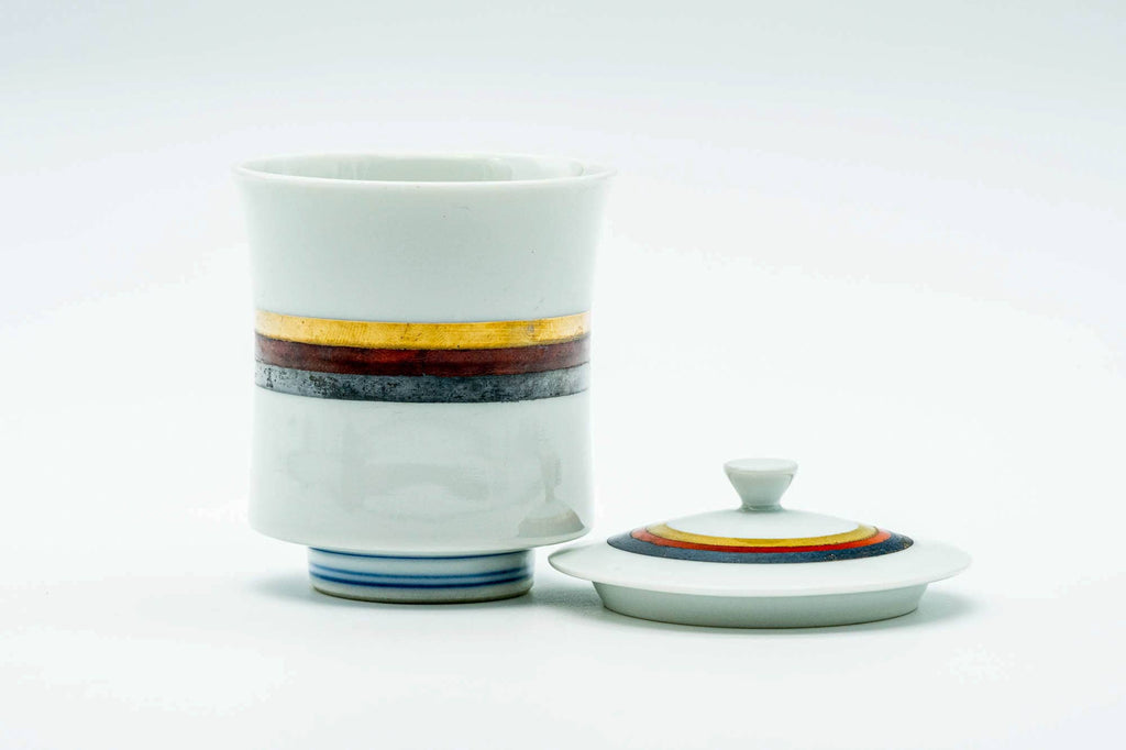 Japanese Teacup - Striped White Porcelain Arita-yaki Lidded Yunomi - 110ml