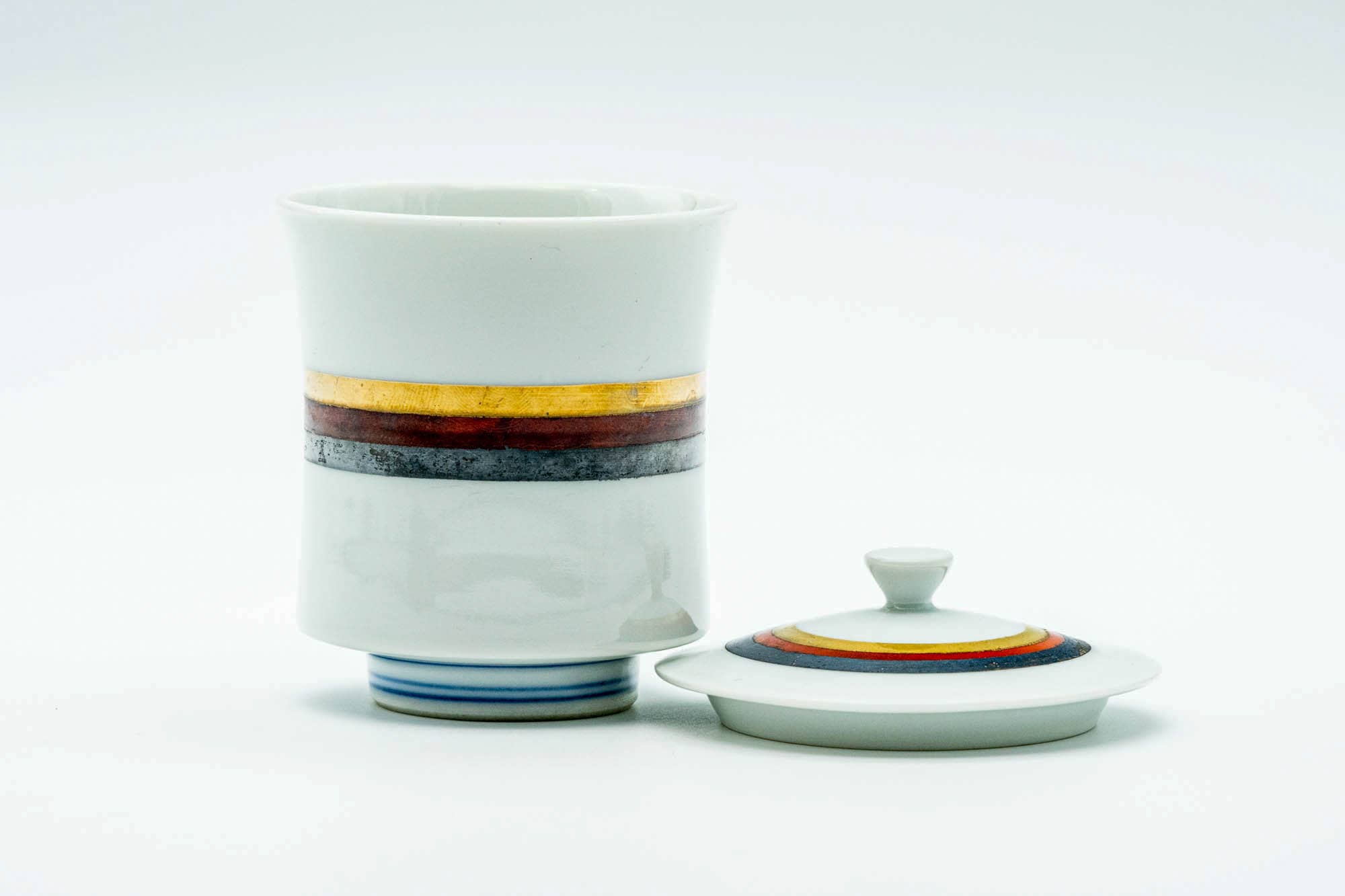Japanese Teacup - Striped White Porcelain Arita-yaki Lidded Yunomi - 110ml