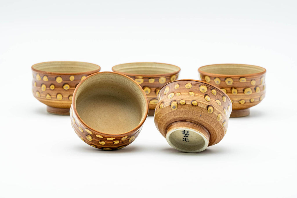 Japanese Tea Set - Spotted Kyusu Teapot - Katakuchi Water Cooler - 5 Yunomi Teacups