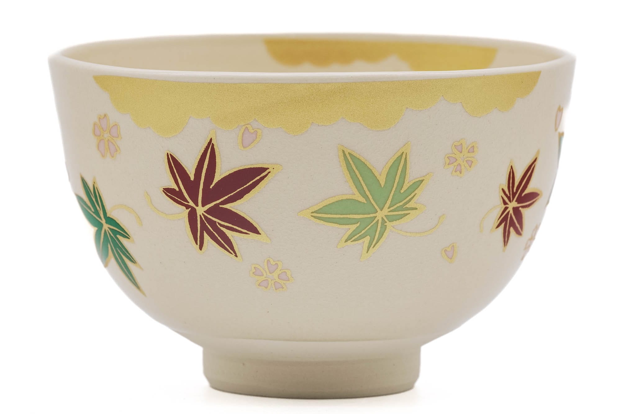 Green Red Momiji Kyo-yaki Matcha Bowl