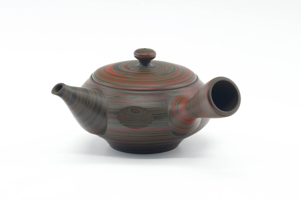 Japanese Kyusu - Red Green Faceted Nerikomi Tokoname Teapot - 270ml
