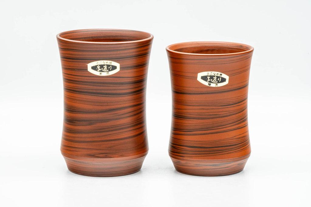 Japanese Teacups - Pair of Red Nerikomi Tokoname-yaki Meoto Yunomi