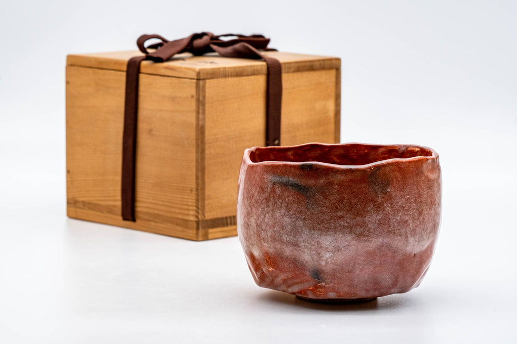Japanese Matcha Bowl - 佐々木昭楽 Sasaki Shoraku - Undulating Red Aka-Raku Chawan - 400ml