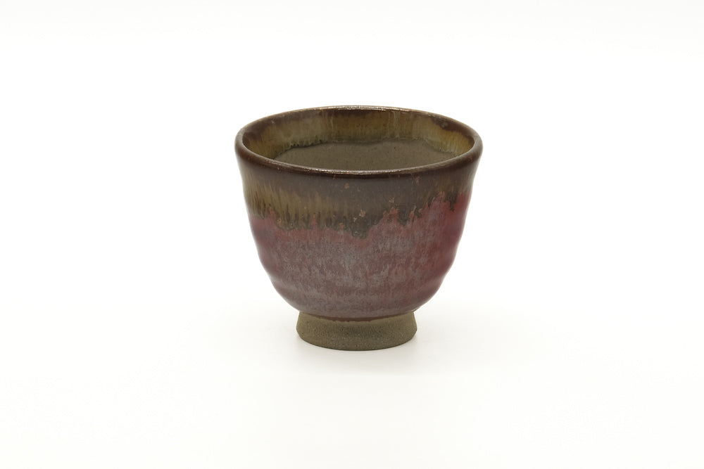 Japanese Teacup - Red Yellow Drip-Glazed Yunomi - 90ml