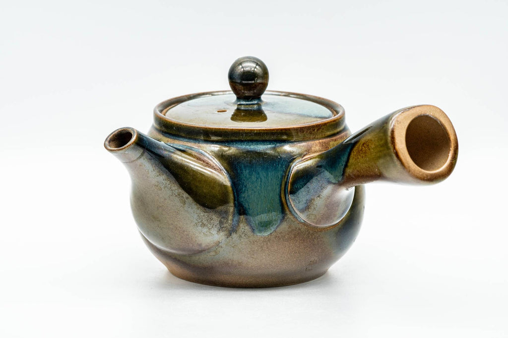 Japanese Kyusu - Blue Brown Glazed Mesh Filter Side-handled Teapot - 300ml