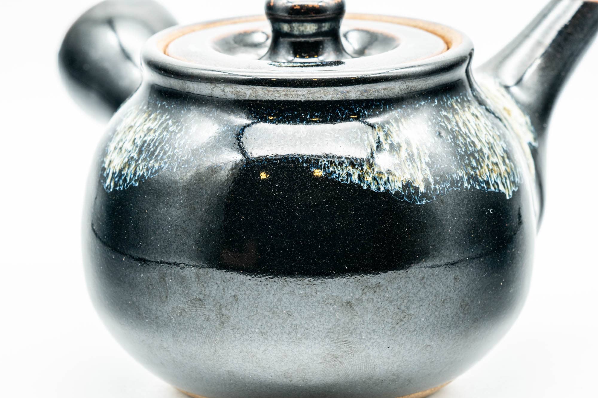 Japanese Kyusu - Jet Black Hare's Fur Drip-Glazed Do-ake Ceramic Filter Teapot - 340ml