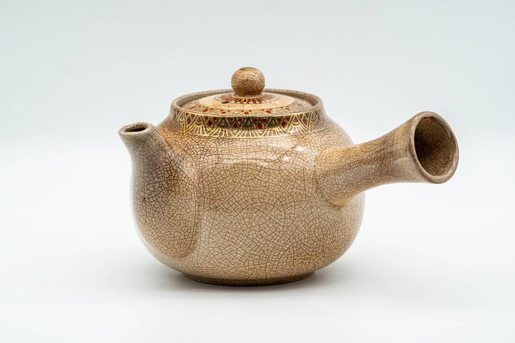 Japanese Kyusu - Weathered Beige Floral Bamboo Decorated Debeso Teapot - 270ml