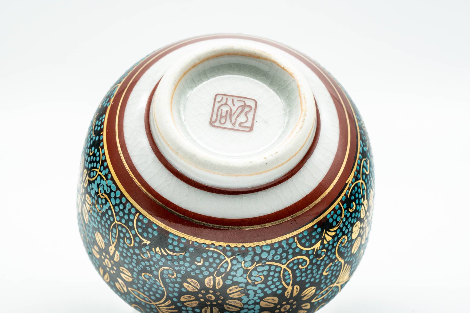 Japanese Teacup - 九谷焼 Floral Aochibu Kutani-yaki Porcelain Lidded Yunomi - 120ml
