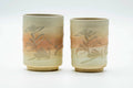 Japanese Teacups - Pair of Floral Engraved Spiraling Hagi-yaki Meoto Yunomi