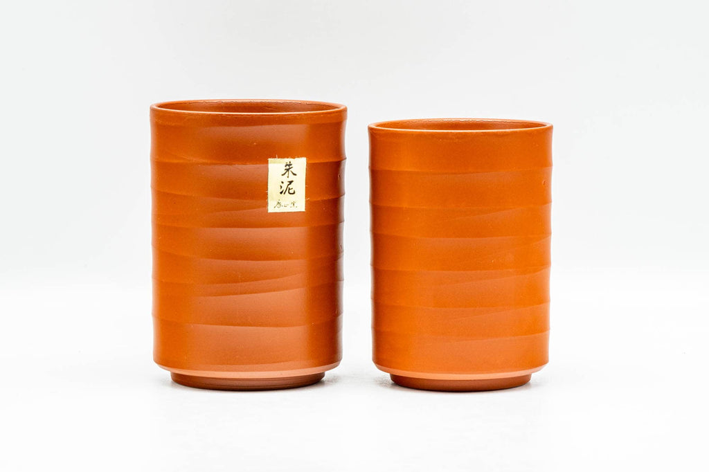 Japanese Teacups - Pair of Spiraling Shudei Tokoname-yaki Meoto Yunomi