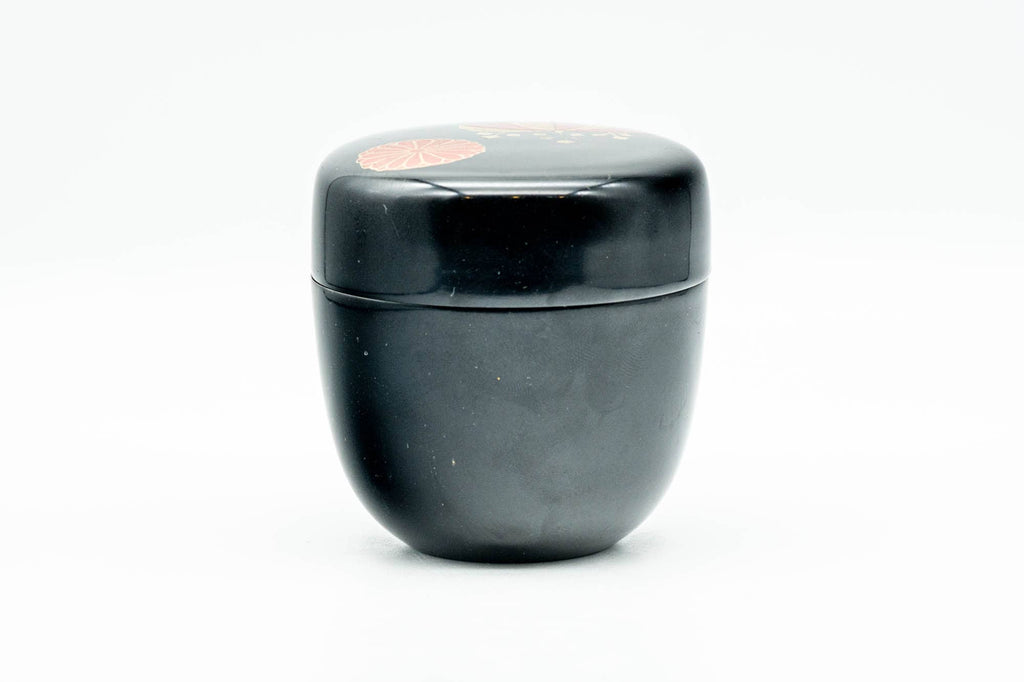 Japanese Natsume - Chrysanthemum Floral Black Lacquer Matcha Tea Caddy - 100ml