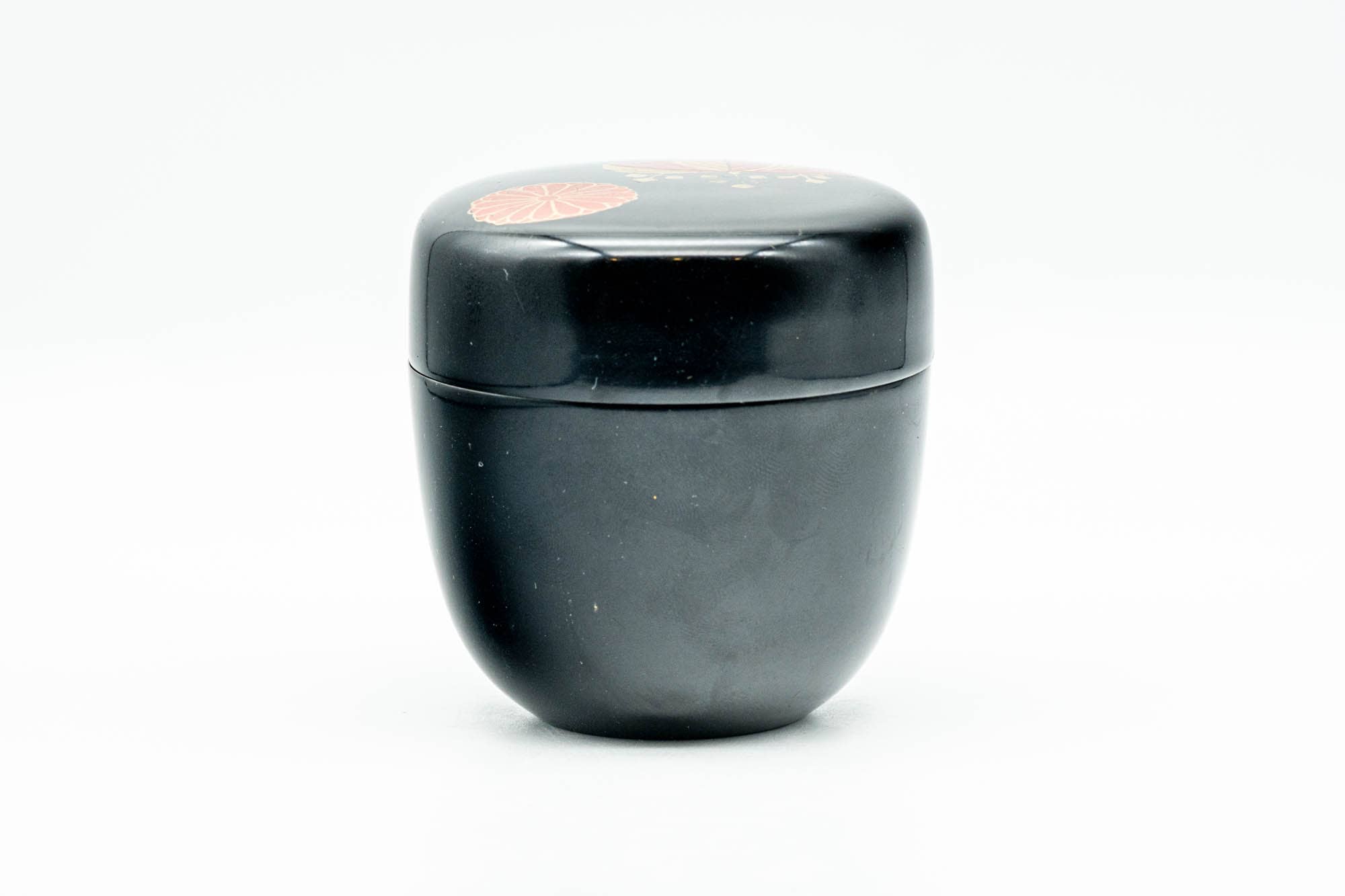 Japanese Natsume - Chrysanthemum Floral Black Lacquer Matcha Tea Caddy - 100ml