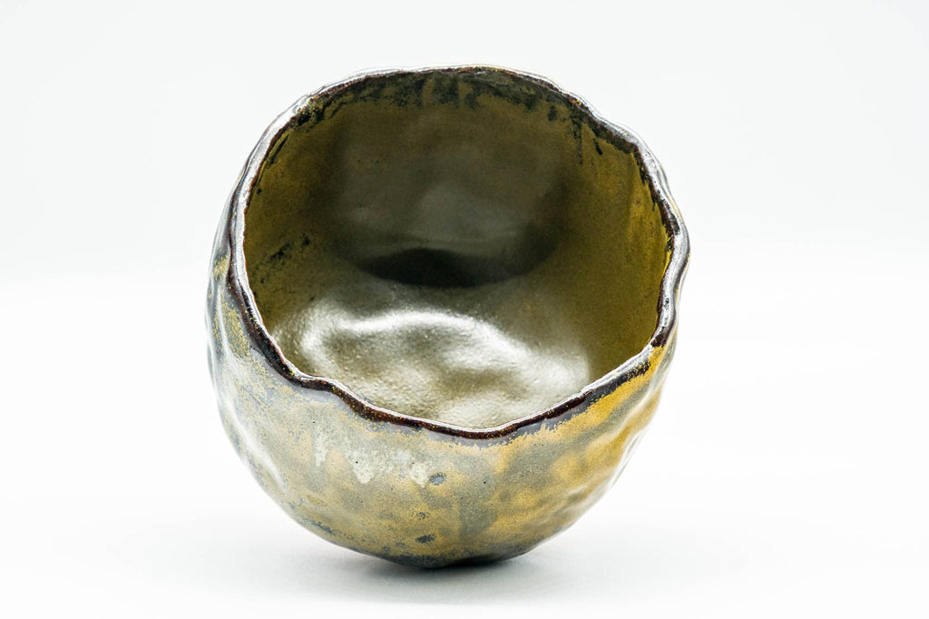 Japanese Matcha Bowl - Black and Yellow Undulating Wabi-Sabi Chawan - 450ml