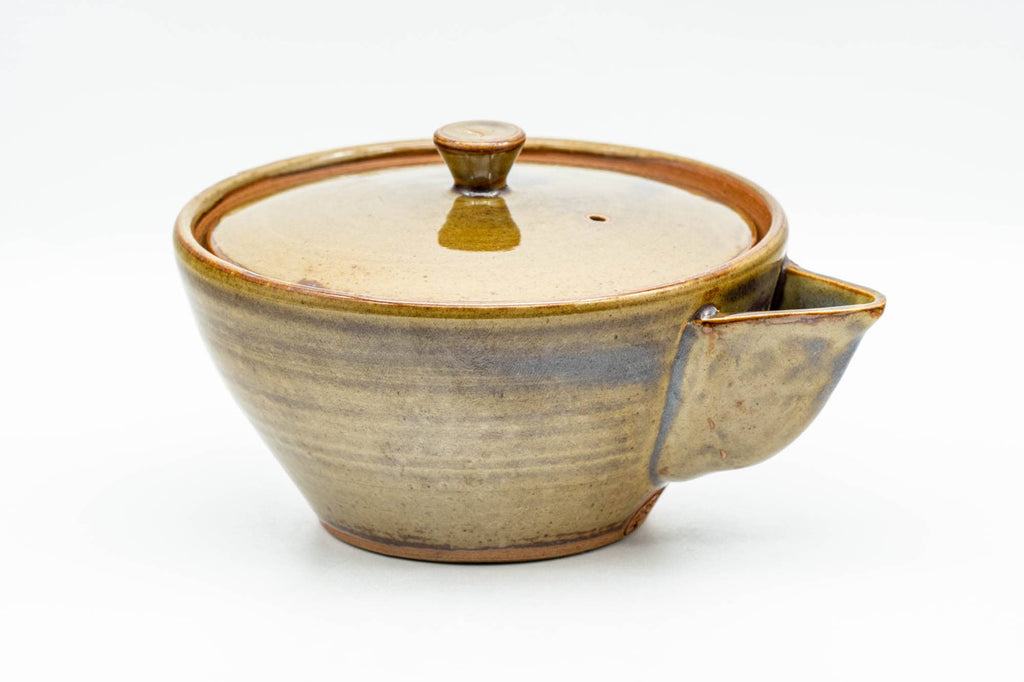 Japanese Tea Set - Green Purple Drip-Glazed Houhin Teapot - Katakuchi Water Cooler - 5 Yunomi Teacups