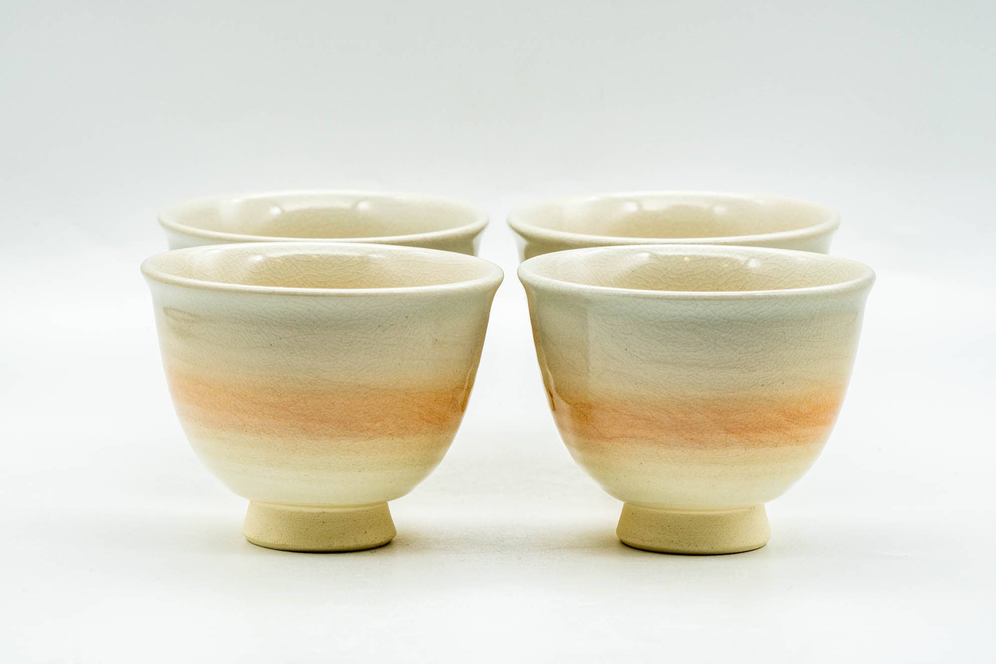 Japanese Teacups - Set of 4 Beige Peach Glazed Hagi-yaki Yunomi - 100ml