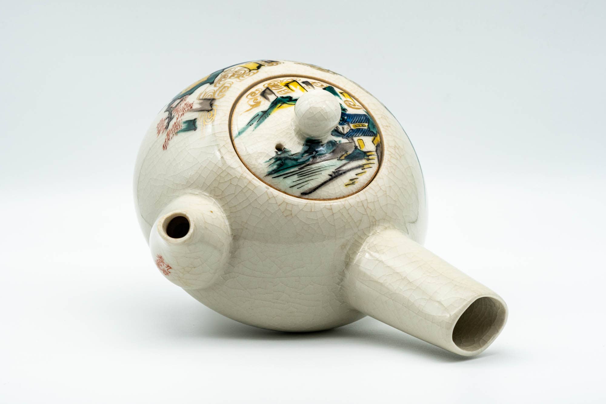 Japanese Kyusu - Beige Countryside Motifs Kutani-yaki Debeso Teapot - 450ml