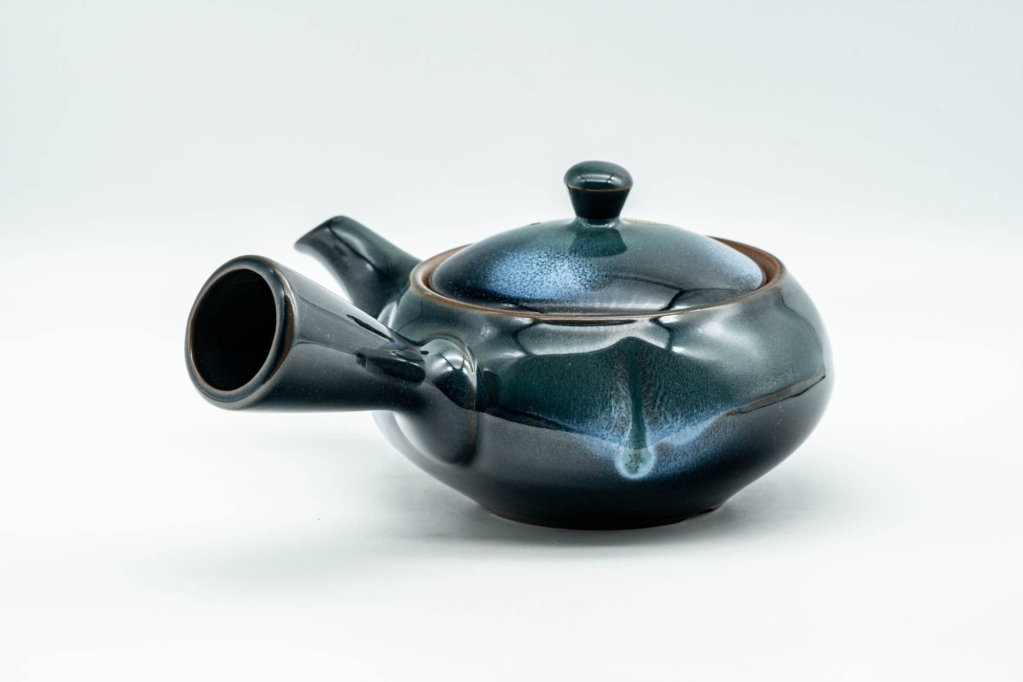 Japanese Kyusu - Blue Glazed Indented Clay Obi-ami 360 Filter Teapot - 300ml