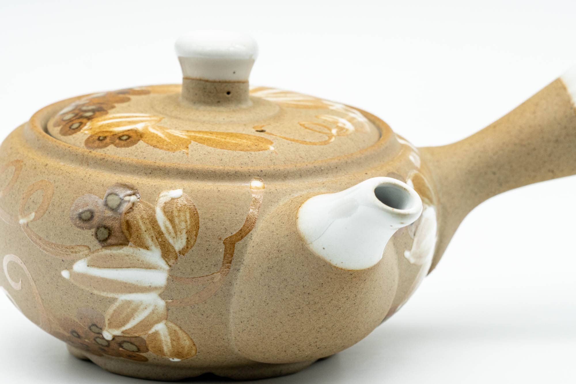 Japanese Kyusu - Floral Beige Glazed Porcelain Teapot - 300ml