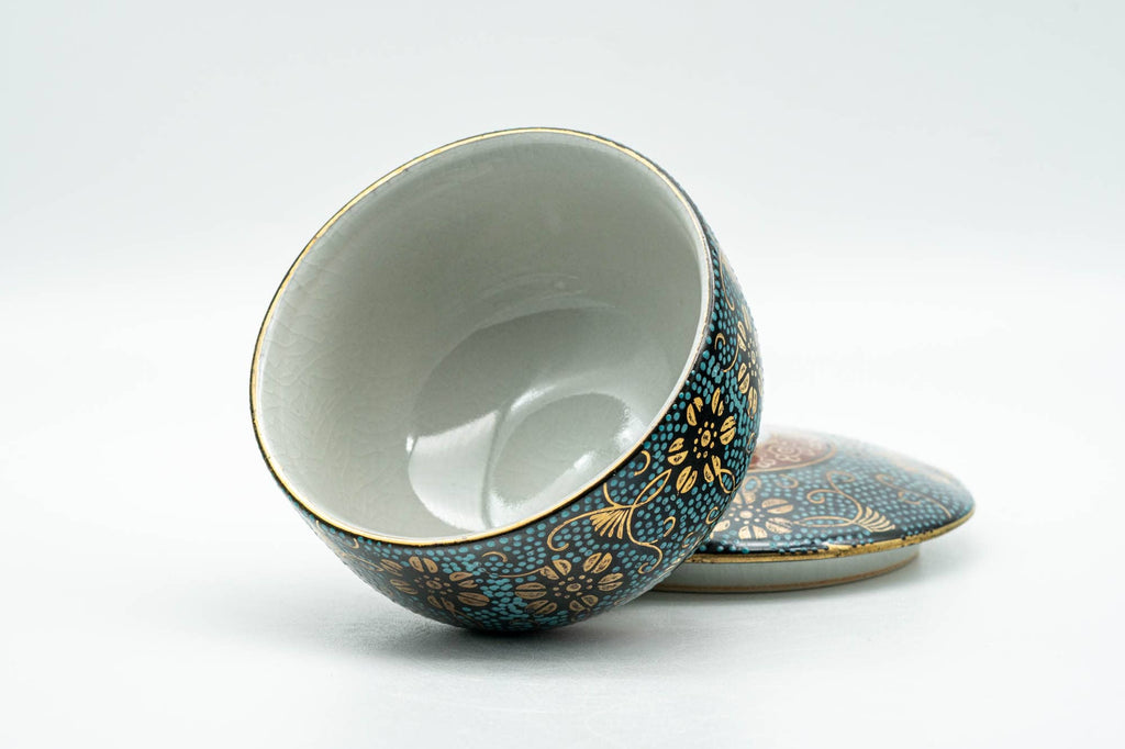 Japanese Teacup - 九谷焼 Floral Aochibu Kutani-yaki Porcelain Lidded Yunomi - 120ml