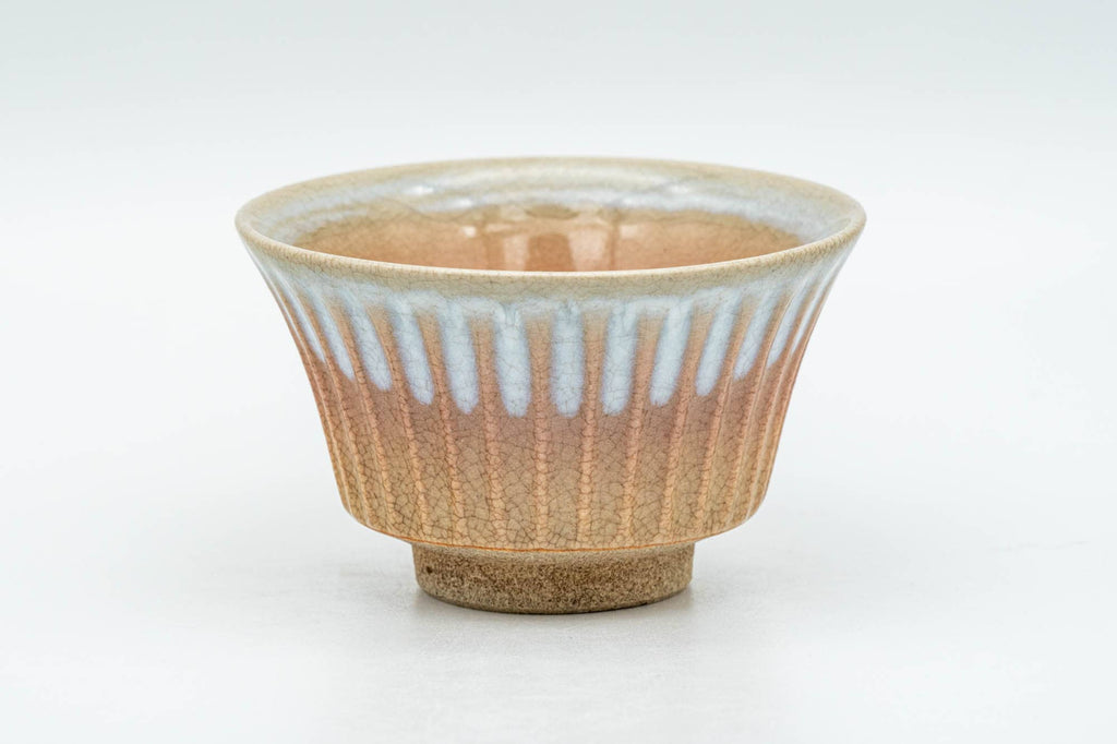 Japanese Teacup - 天鵬山 Tsubaki Kiln - Groovy Hagi-yaki Yunomi - 70ml