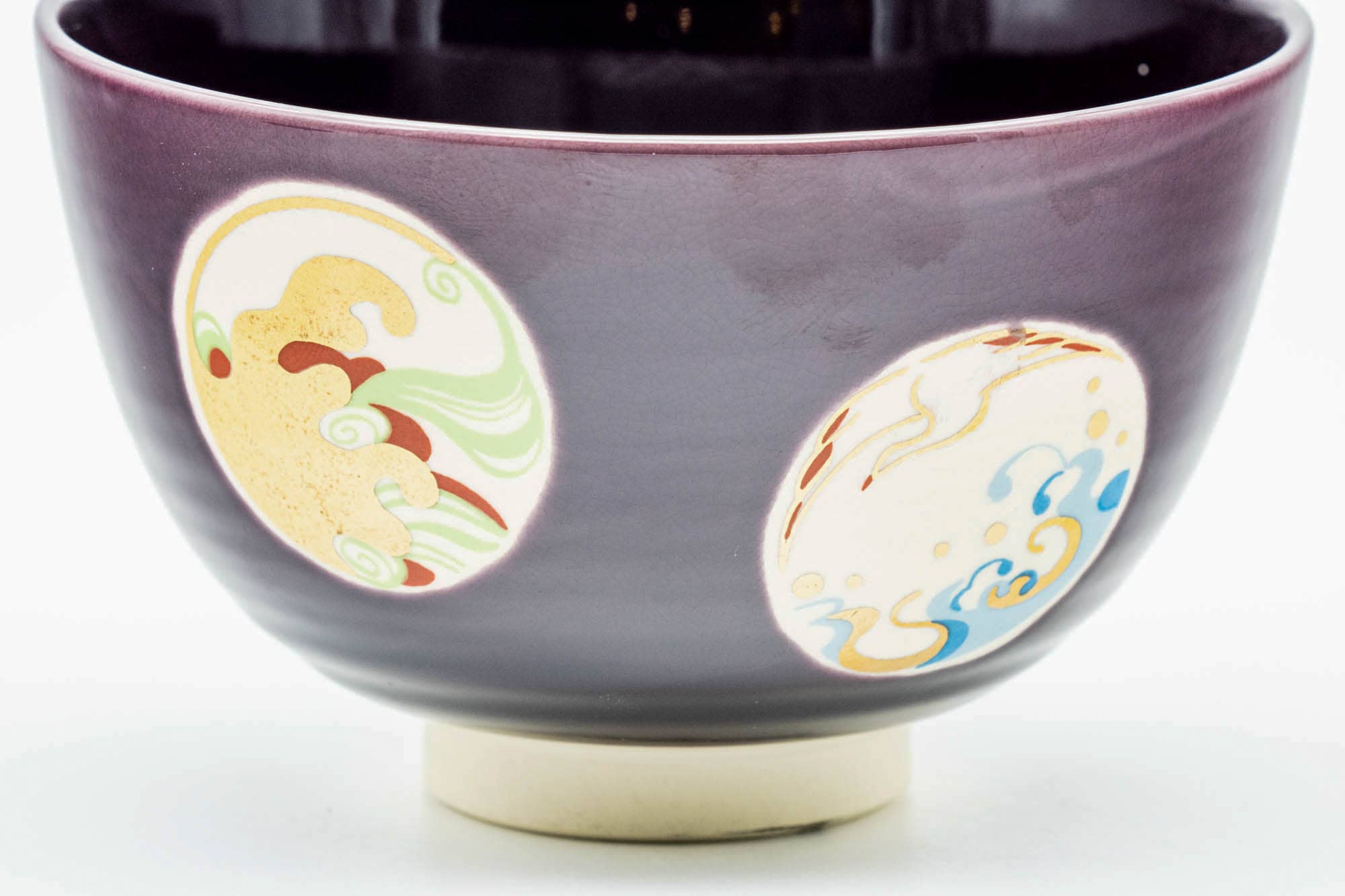Japanese Matcha Bowl - Purple Geometric Kyo-yaki Chawan - 300ml