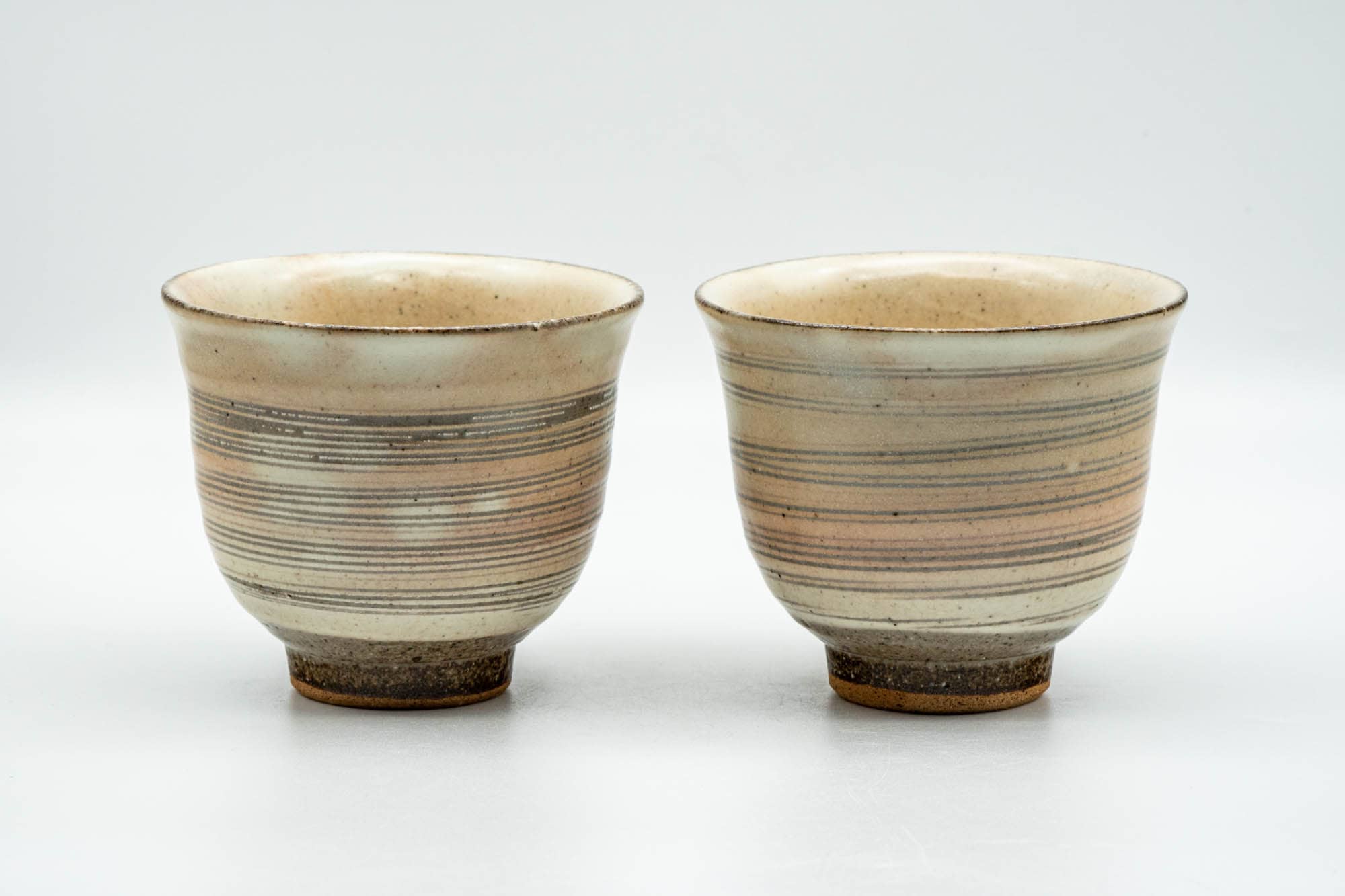 Japanese Teacups - Pair of Beige Pink Glazed Spiraling Yunomi - 150ml