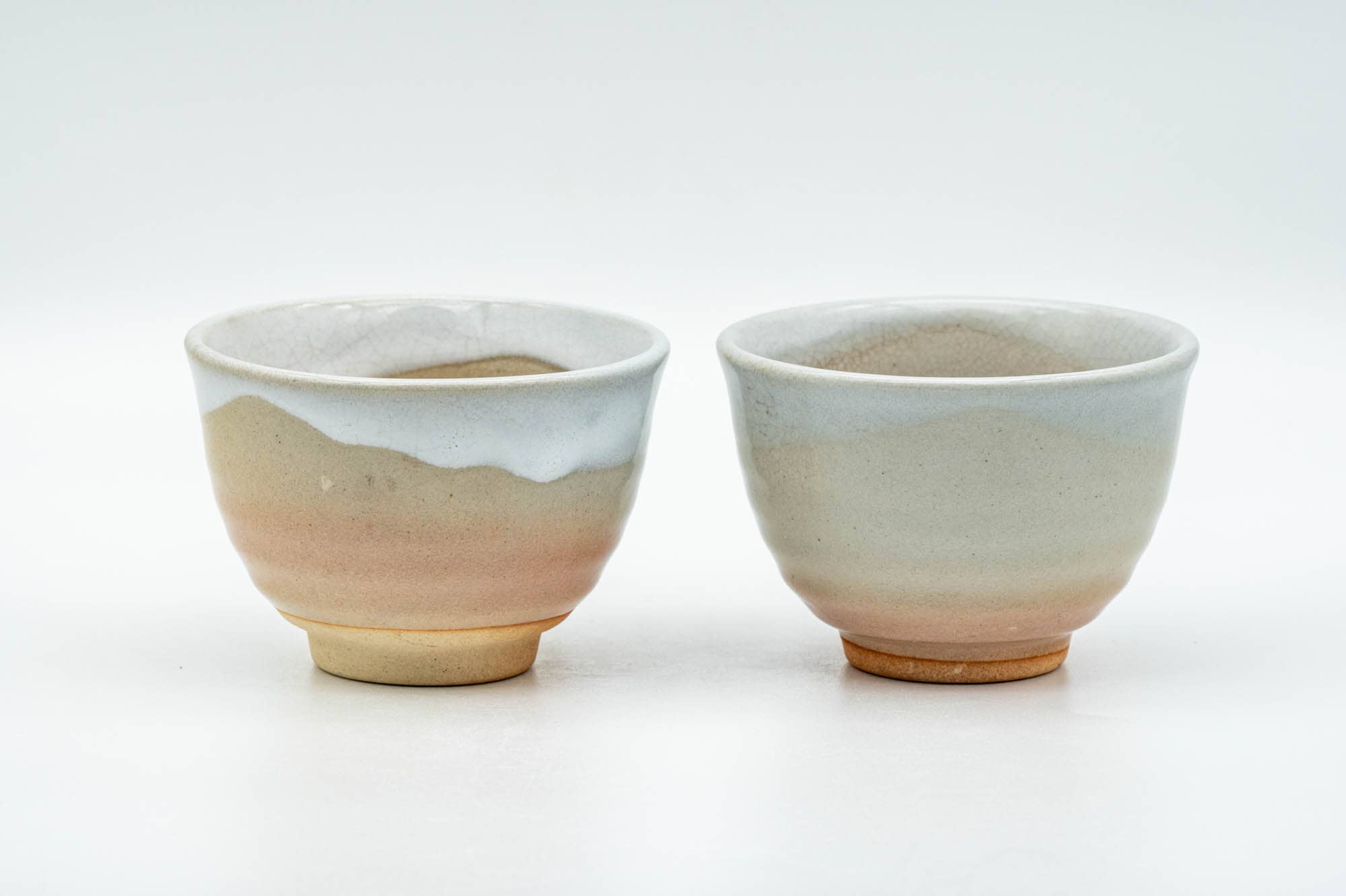 Japanese Teacups - Pair of Unique Beige White Glazed Hagi-yaki Yunomi - 120ml