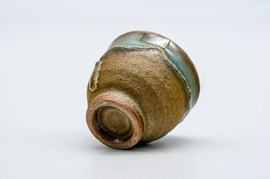 Japanese Teacup - Yellow Blue Drip-Glazed Textured Guinomi - 50ml