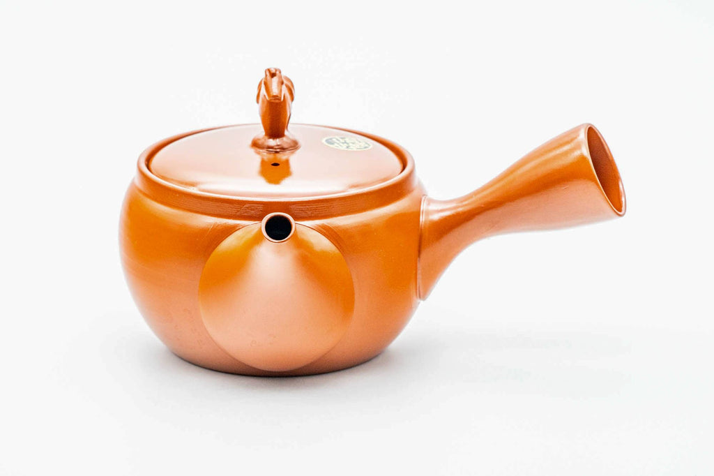 Japanese Kyusu - Horse Lid Handle Red Shudei Tokoname-yaki Mesh Teapot - 350ml