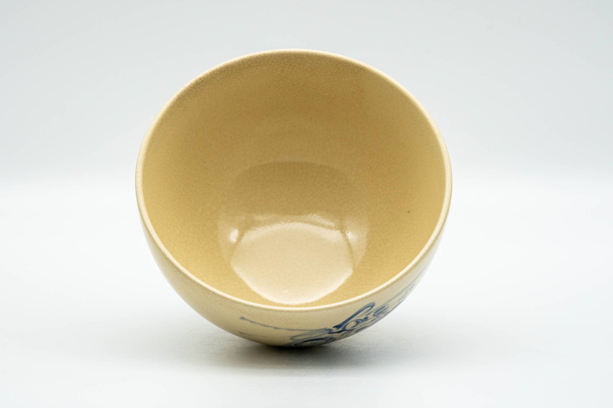 Japanese Matcha Bowl - Beige Blue Cat Kyo-yaki Chawan - 350ml