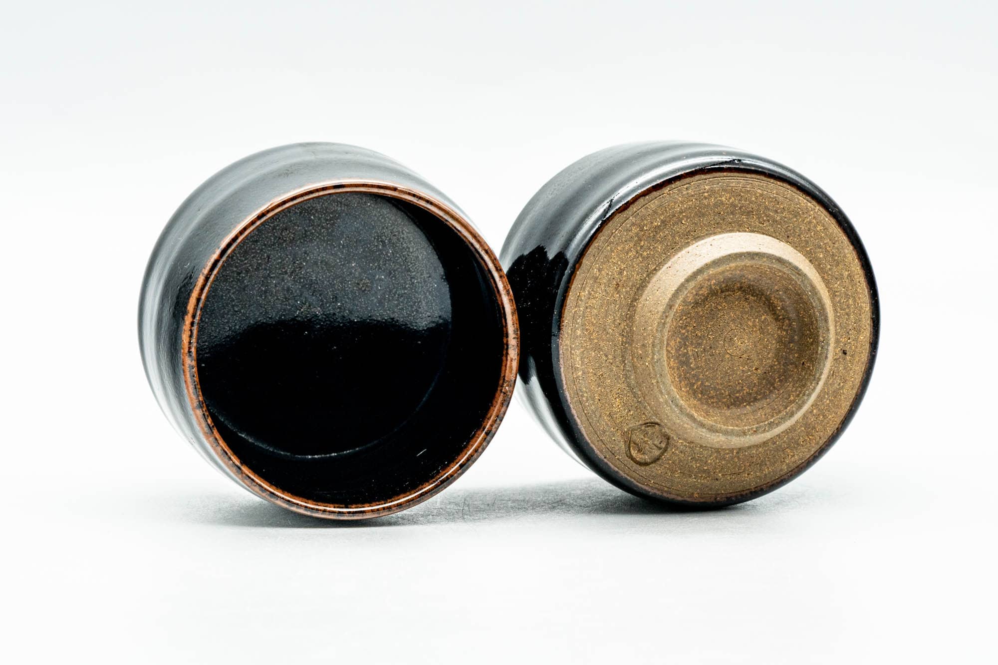 Japanese Teacups - Pair of Jet Black Glazed Yunomi - 60ml