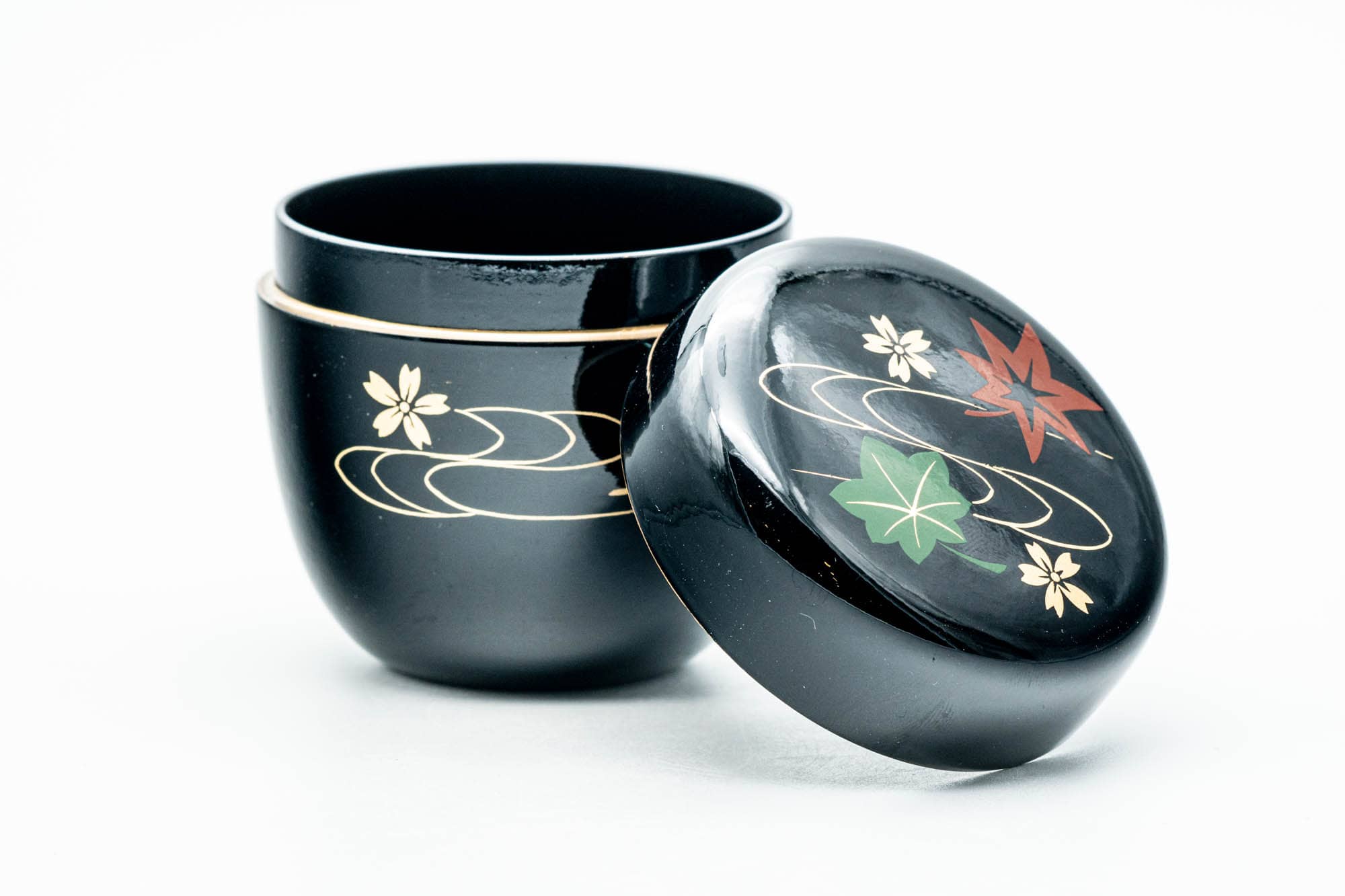 Japanese Natsume - Momiji Sakura Black Lacquer Matcha Tea Caddy - 110ml