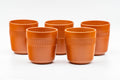 Japanese Teacups - Set of 5 Red Shudei Tochiri Engraved Tokoname-yaki Yunomi - 110ml