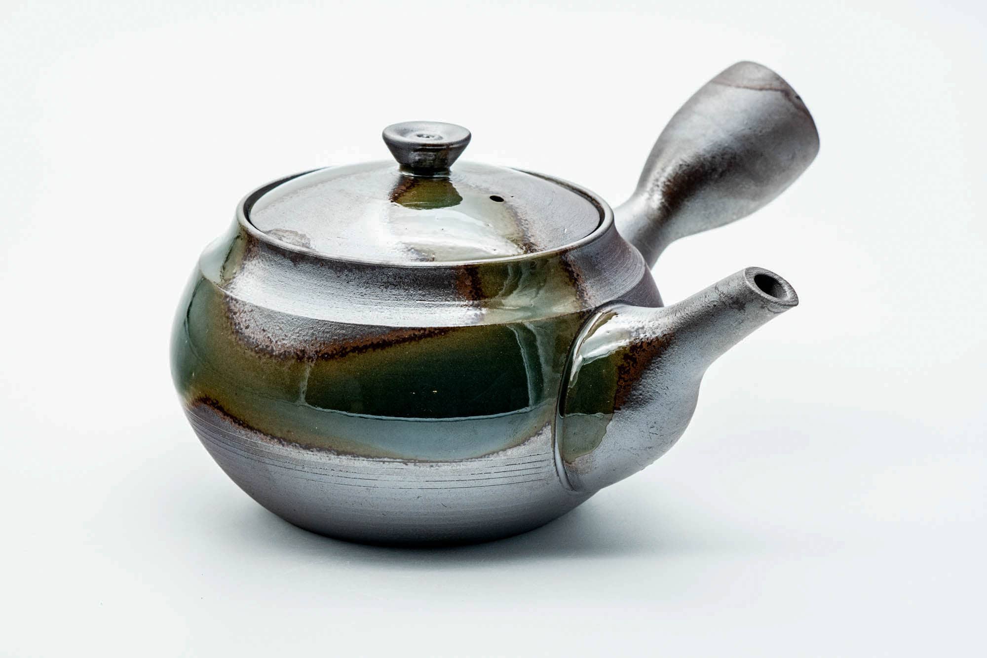 Japanese Kyusu - Green Ash Glazed Banko-yaki Mesh Teapot - 450ml